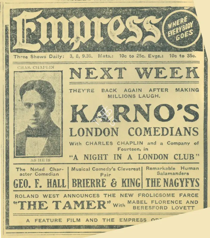 Unknown (Publicity Designer), Newspaper clipping celebrating Chaplin's return to London | Theatre related memorabilia, My Life in Pictures, 1985 | CinemaEducation | 00795040