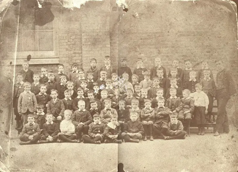 Unknown (Photographer). Chaplin at the Hanwell Schools for Orphans and Destitute Children, 1896 | Photographic Still, My Life in Pictures, 1985 | CinemaEducation | 00440363