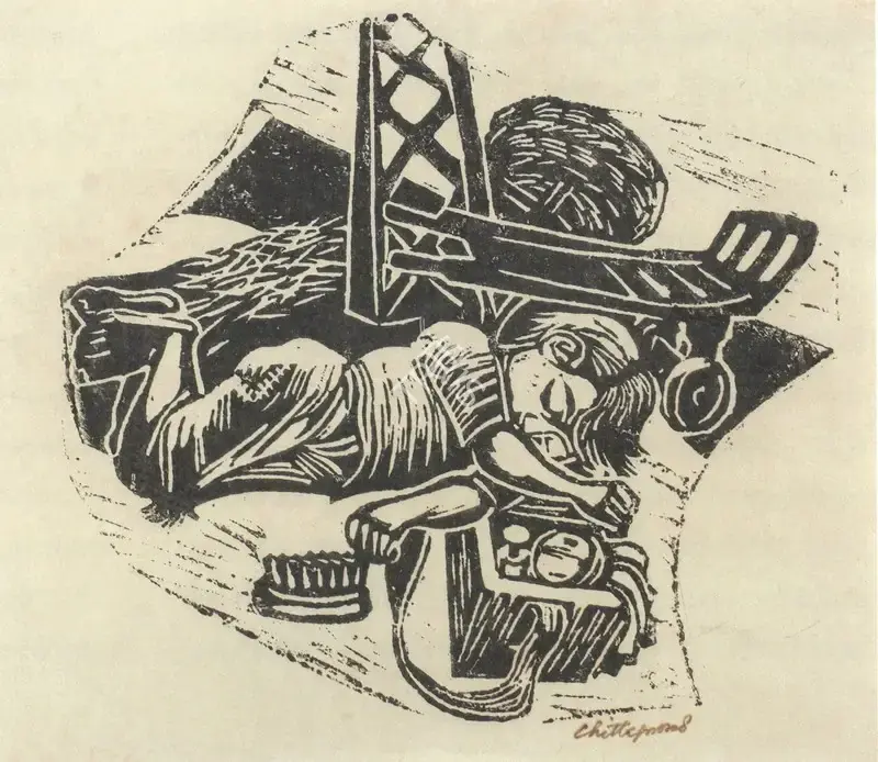 Chittaprosad (Artist). Angels Without Fairy-tales series. Linocut on Paper, c.  1952 | Chittaprosad, 2011 | Graphic Art | FineArts | 00710180
