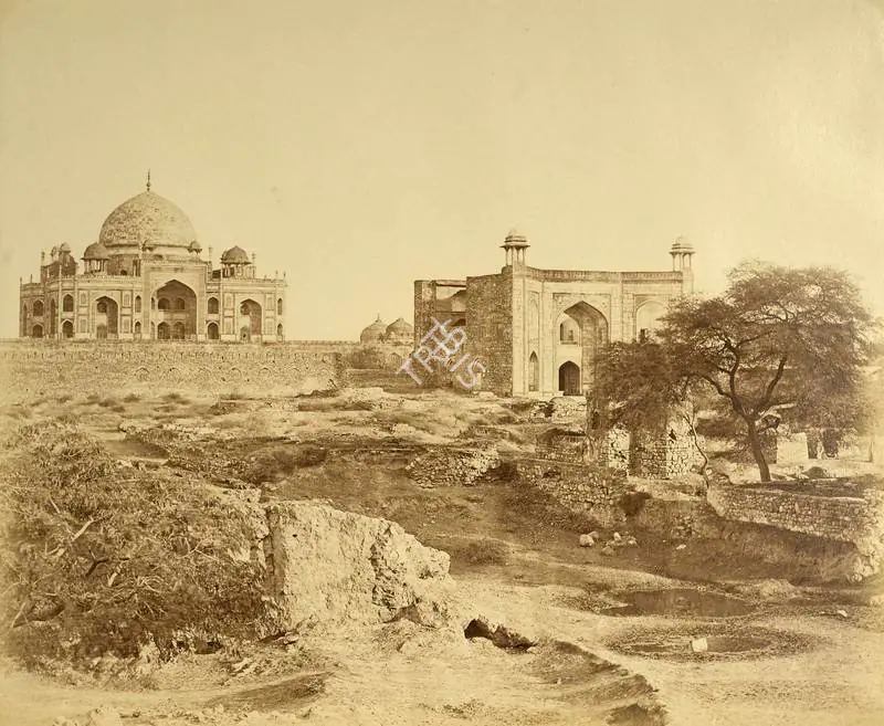 Beato, Felice (Photographer). Tomb of Emperor Hoomaioon where Major Hodson captured the King,Delhi - India after Mutiny. Albumen print hinged on thin paper, 1858-1859 | Antiquarian Photograph | Photography | 00116288