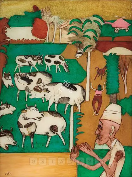 Subramanyan, K.G. (Artist). Inayat Khan Looking At Pastoral Landscape, 1987 | Painting