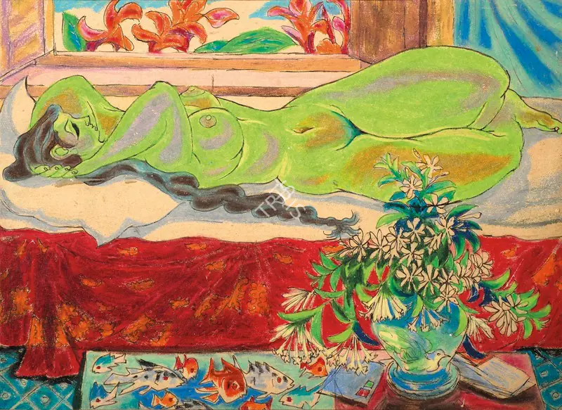 Chittaprosad (Artist). Nude. Watercolour and pastel on paper, 1960 | Painting | FineArts | 00575169