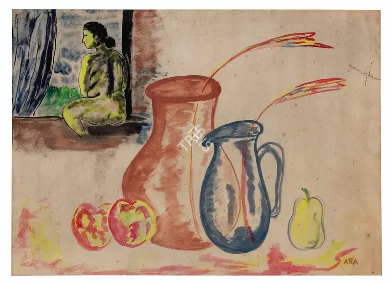 Ara, K.H. (Artist). Untitled (Woman at Window), n.d. | Painting