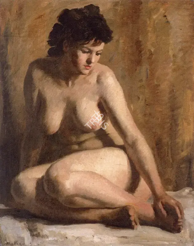 Satwalekar, Madhav (Artist). Seated Female Nude, n.d. | Painting