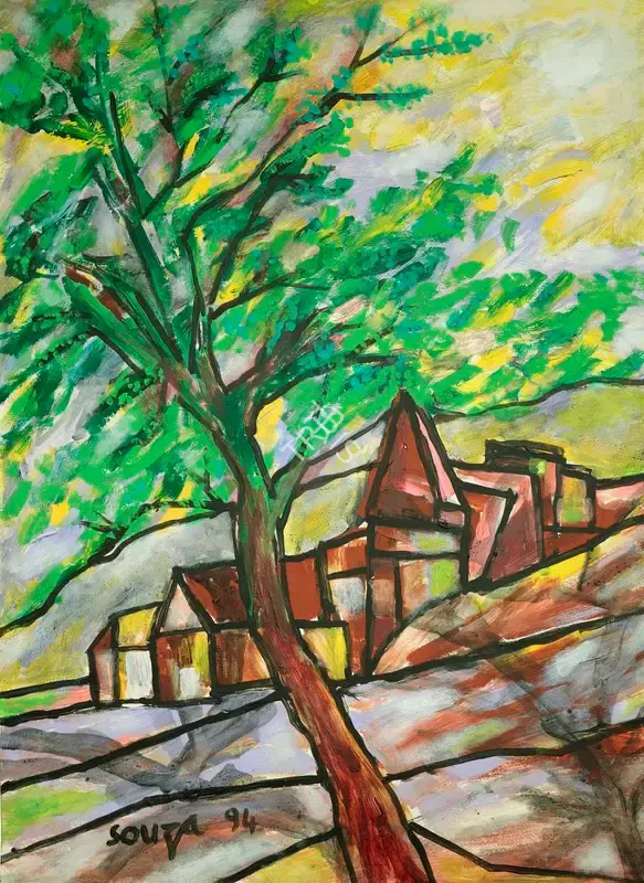 Souza, F.N. (Artist). Untitled (Landscape with Tree), 1994 | Painting