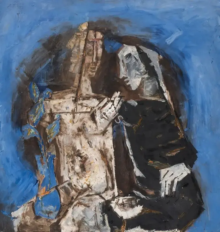 Husain, M.F. (Artist). Untitled (Two Figures with Cactus), 1966 | Painting