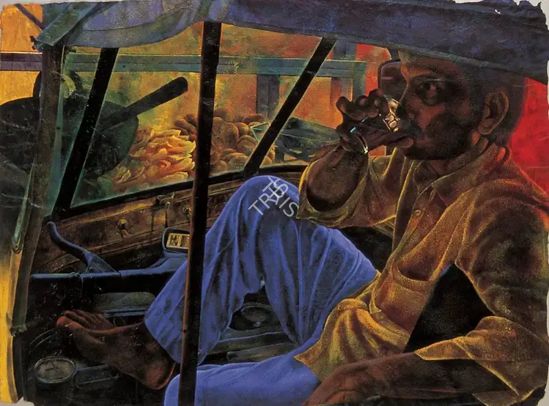 Sharma, Binod (Artist). University Road. Acrylic on rice handmade paper, 2001 | Painting | FineArts | 00599769