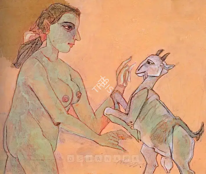 Goud, K. Laxma (Artist). Nude & Goat, 1996 | Drawing