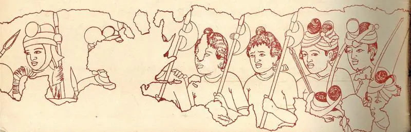 Unknown (Artist). The Body Guard Accompanying the Raja to the Bodhi Tree. Early 1st Century B.C. | Marg, October 1948 | Sketch | FineArts | 00673778