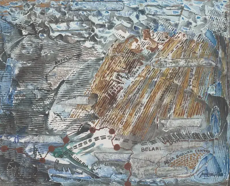 Chakravarty, Jayashree (Artist). Salt Lake to Uluberia. Acrylic on canvas, 2003 | Painting | FineArts | 00603268
