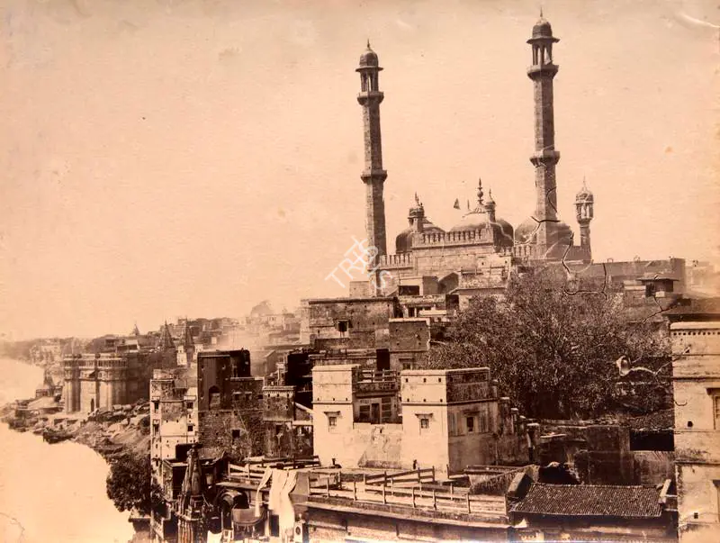 Sache, John Edward (Photographer). A view of Aurangzeb Mosque from the river, Benares - Seven views in Agra, Benares and elsewhere. Albumen print pasted on mount, c.1875 | Antiquarian Photograph | Photography | 00116250