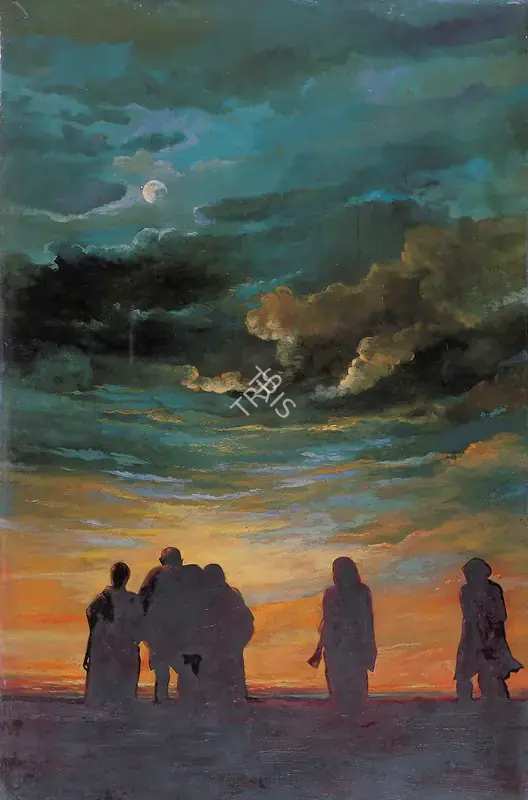 Khosa, Somnath (Artist). Gandhiji Walking with Companions on Juhu Beach, c.1959 | Painting