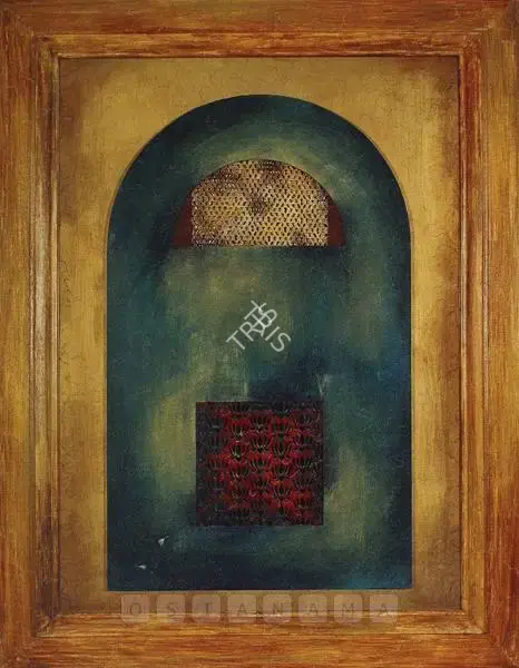 Baswani, Manisha Gera (Artist). Crimson Shadows. Gouache, mirror, paper trellis on paper board, 2005 | Painting  | 00879974