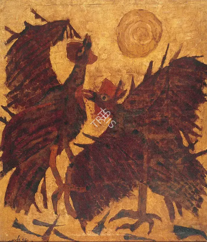 Ghose, Gopal (Artist). Cock-Fight, 1961 | Painting