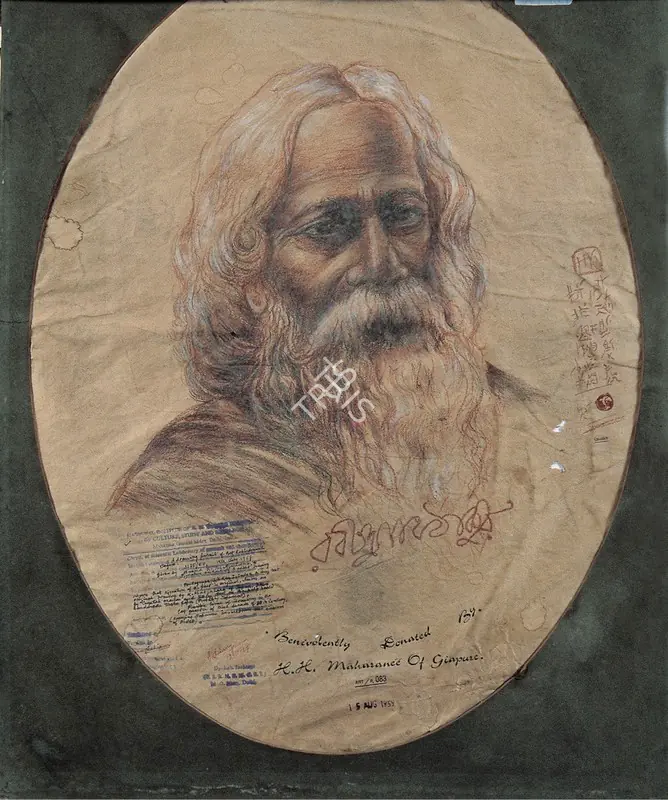 Matsuhara, K. (Artist). Portrait of Rabindranath Tagore by a Japanese Artist. Conte on paper, 1927 | Drawing | FineArts | 00598427