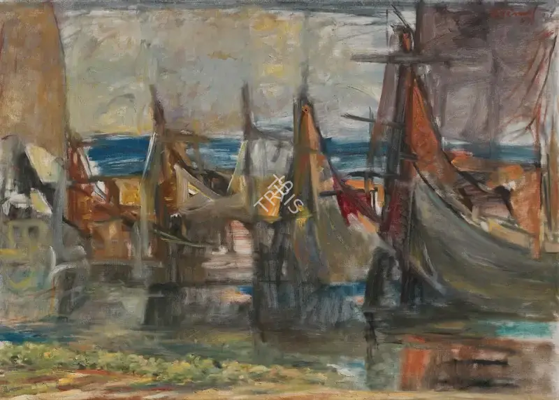 Abedin, Zainul (Artist). Untitled (Fishing Boats). Oil on canvas, 1969 | Painting | EconomicsArt | 00869660