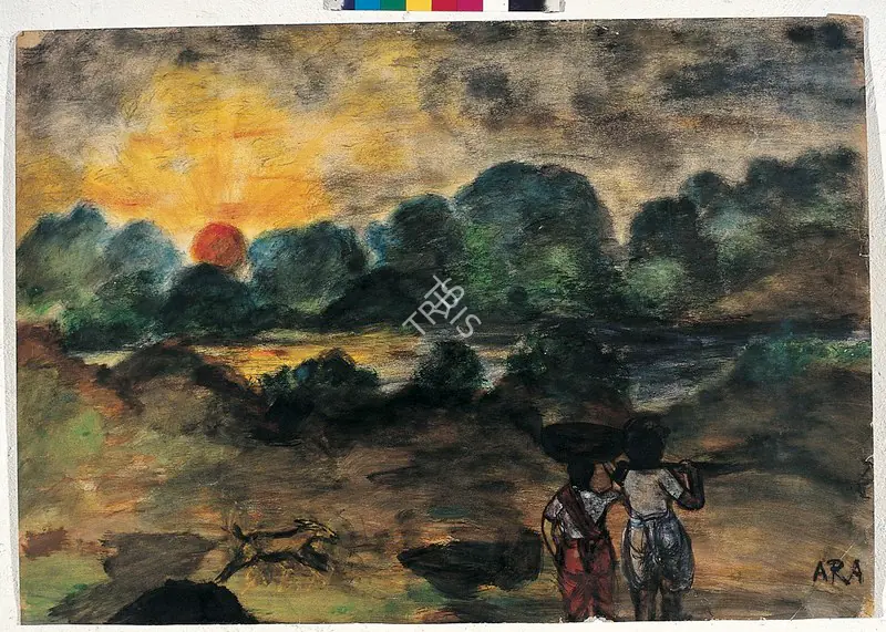 Ara, K.H. (Artist). Travellers in Landscape. Gouache on paper pasted on board, early 1940s | Painting  | 00877470