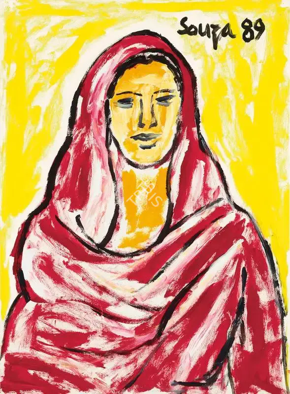 Souza, F.N. (Artist). Untitled (Lady in Red Shawl), 1989 | Painting