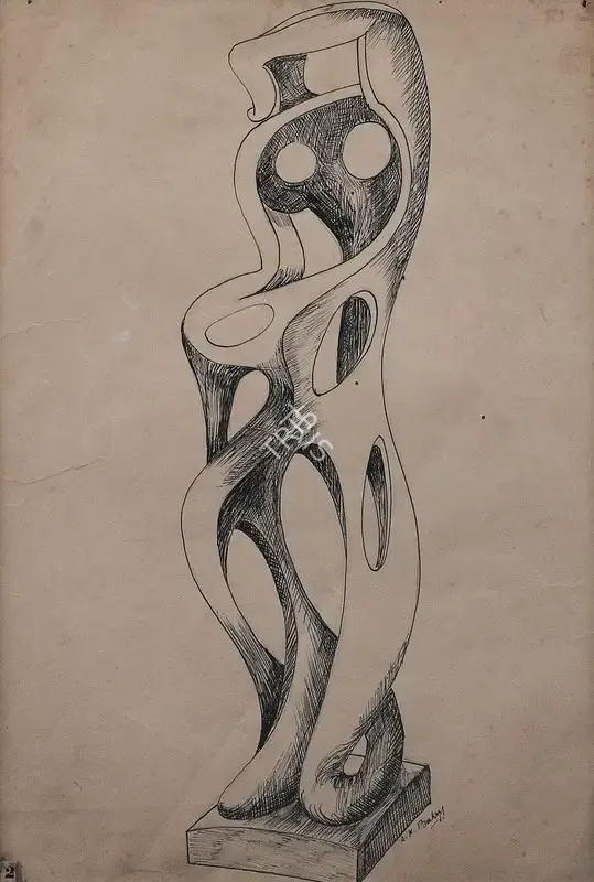 Bakre, S.K. (Artist). Untitled. Pen and ink on paper, n.d. | Drawing | FineArts | 00646313