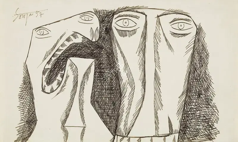 Souza, F.N. (Artist). Untitled (Tortured Heads), 1957 | Drawing