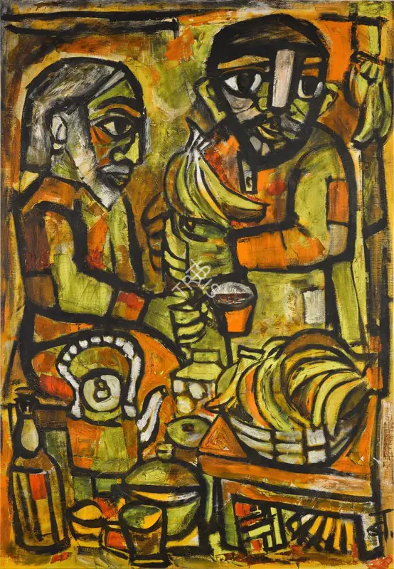Narayan, Badri (Artist). The Saint at the Eating-Stall. Oil on canvas, 1964 | Painting | FineArts | 00419147