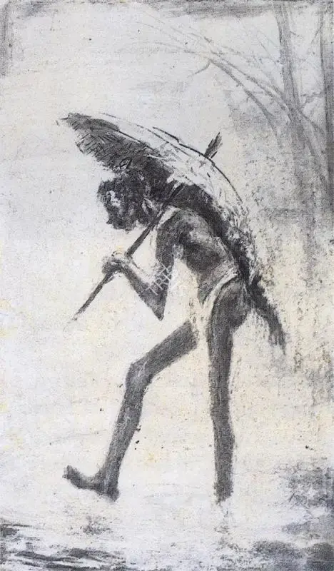 Roy Chowdhury, D.P. (Artist). Man With Umbrella. Ink on card, n.d. | Drawing  | 00876892