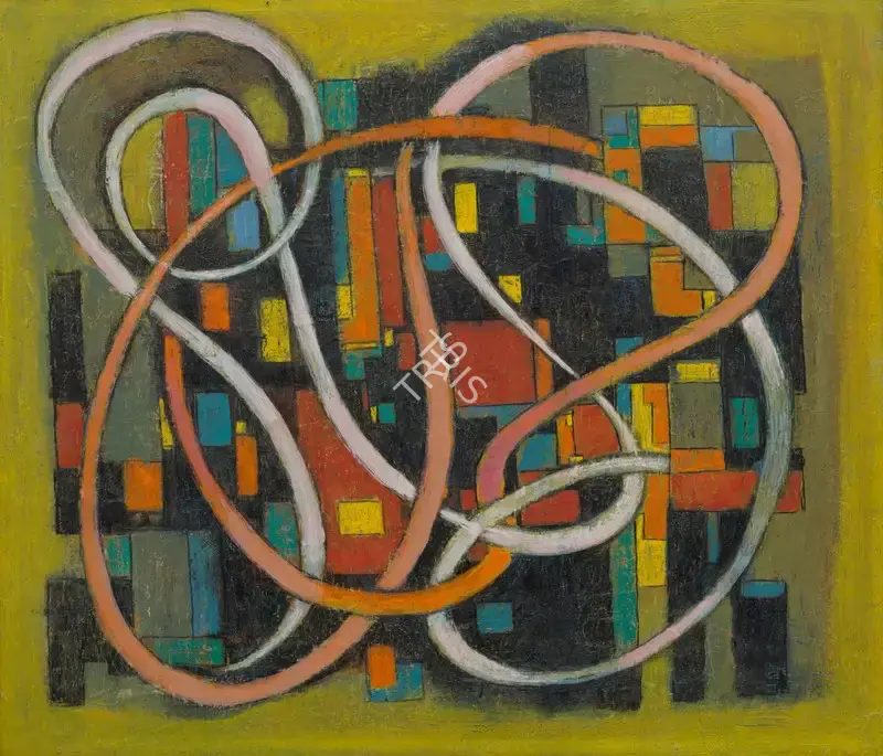 Reddy, P.T. (Artist). Forms in Yellow and Blue. Oil on board, 1961 | Painting | EconomicsArt | 00872605