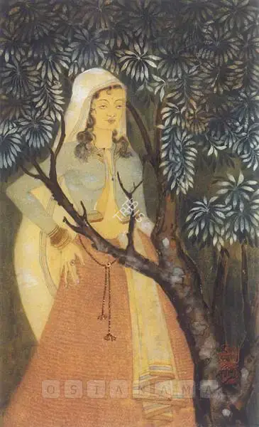 Bengal School (Artist). A Maiden Standing Beside A Tree, n.d. | Painting