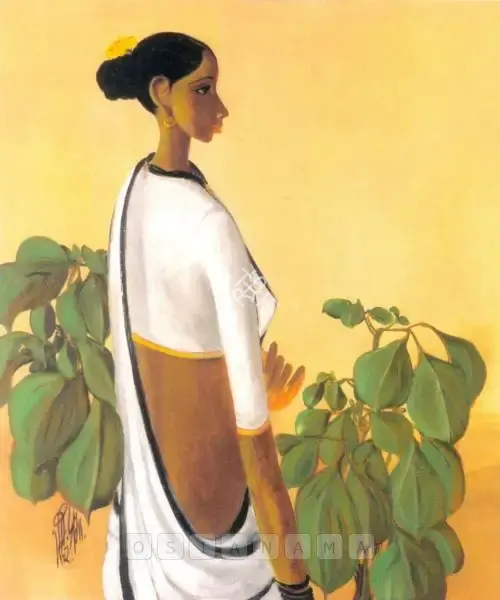 Prabha, B. (Artist). Standing Woman. Oil on canvas, 1982 | Painting | FineArts | 00374332