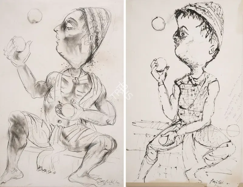 Sen, Paritosh (Artist). Untitled (Juggler). Charcoal on card, 1993 | Drawing | EconomicsArt | 00872803