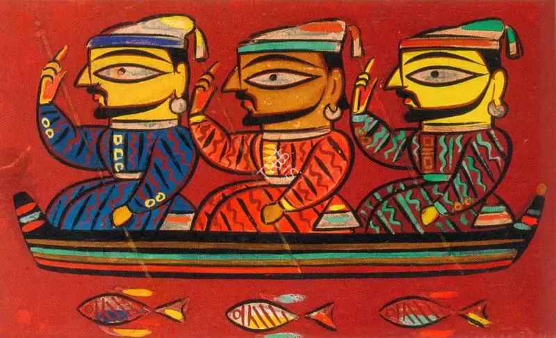 Roy, Jamini (Artist). Three Men In A Boat, n.d. | Painting
