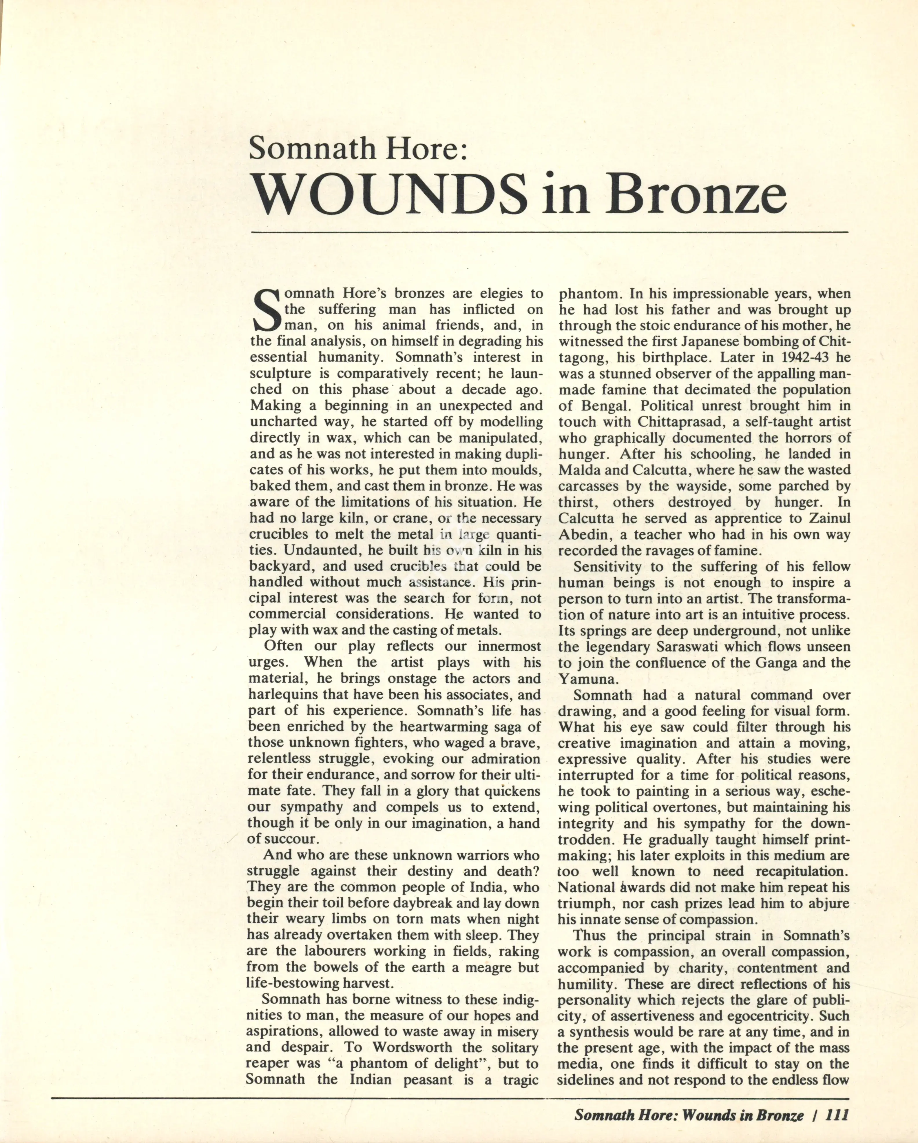 Kowshik, Dinkar (Essayist). Somnath Hore - Wounds in Bronze. In Art Heritage 6 - Season 1986-87. Season 10, pp. 111-118. New Delhi: Art Heritage, 1987 | Essay | FineArts | 00851712