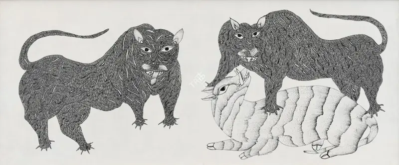 Shyam, Jangarh Singh (Artist). Untitled (Gond Art). Pen and ink on canvas pasted on aluminium board, 1997 | Painting | EconomicsArt | 00871473