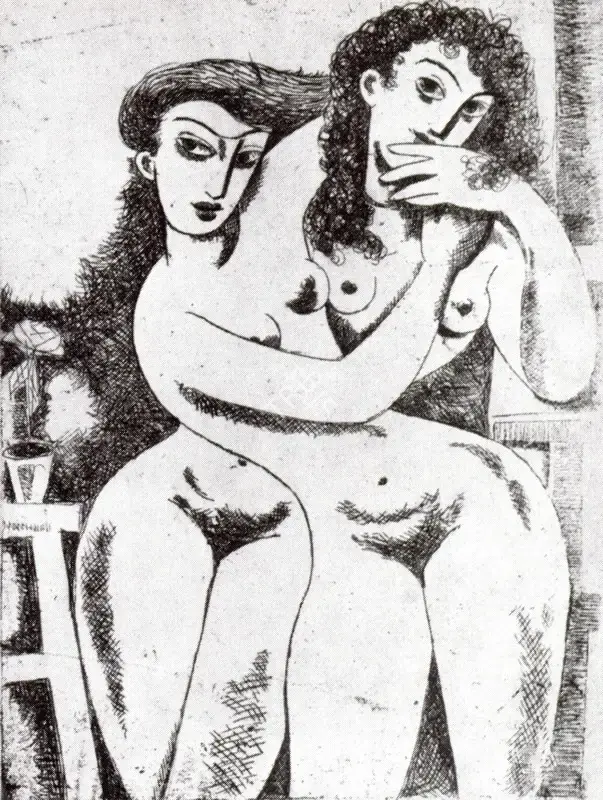 Mazumdar, Nirode C. (Artist). Two Women. Etching, n.d. | Marg, December 2022 - March 2023 | Graphic Art | FineArts | 00675366