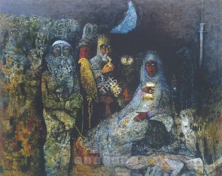 Das, Arup (Artist). Medieval Conspiracy. Oil on canvas, 1991 | Painting | FineArts | 00898592