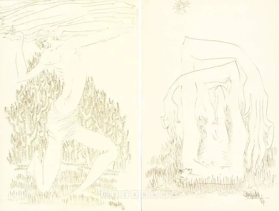 Sadequain (Artist). Untitled (Figure With Cactus). Ink on paper, 1964 | Drawing | FineArts | 00755607