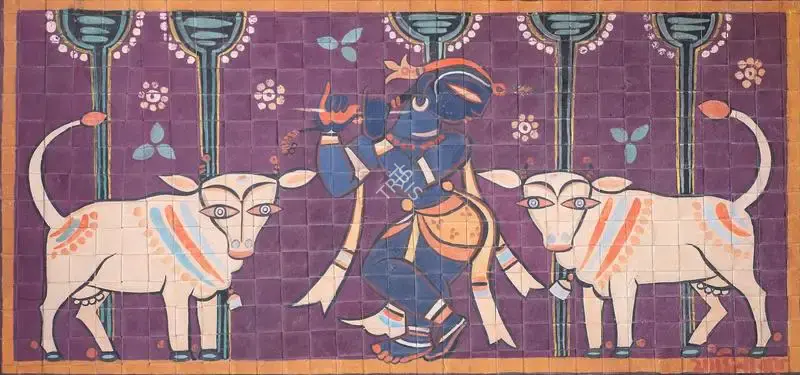 Roy, Jamini (Artist). Krishna fluting to the cows, n.d. | Painting