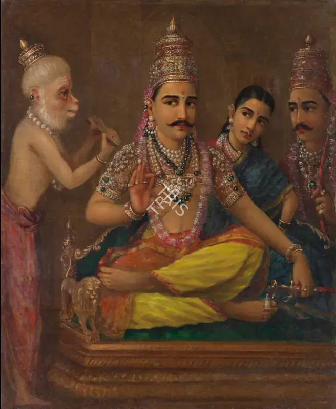 Varma, Raja Ravi (Artist). Hanuman's Discourse. Oil on canvas, c.1870 | Painting | FineArts | 00338197
