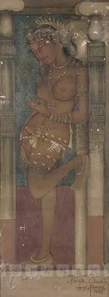 Khan Bahadur, Syed Ahmed (Artist). Maiden, From Cave No.2 Ajanta. Watercolour on paper, 1929 | Painting | FineArts | 00600188