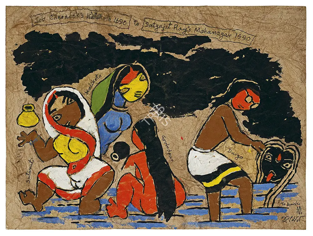Husain, M.F. (Artist). Job Charnock's Kalikota 1690 To Satyajit Ray's Mahanagar 1990, 1989 | Painting