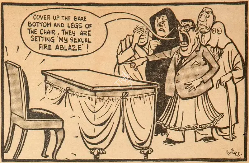Chatterjee, Basu (Cartoonist). Cover Up the Bare Bottom and Legs of the Chair, They are Setting My Sexual Fire Ablaze !, 1968 | Cartoons