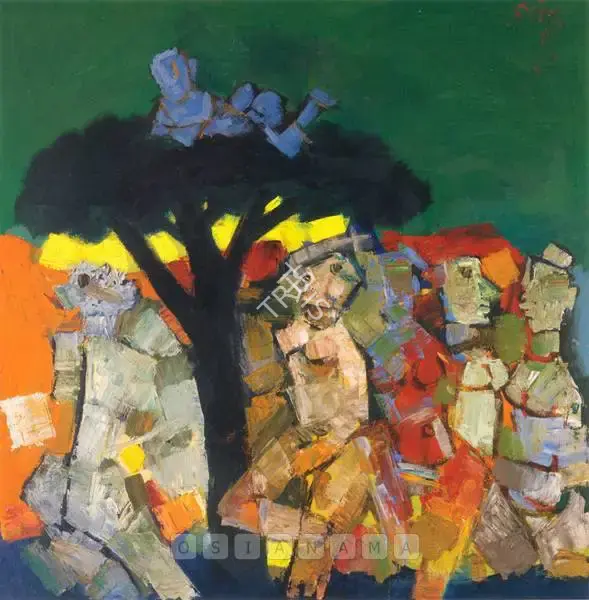 Husain, M.F. (Artist). Blue Boy On Tree Top, 1969 | Painting