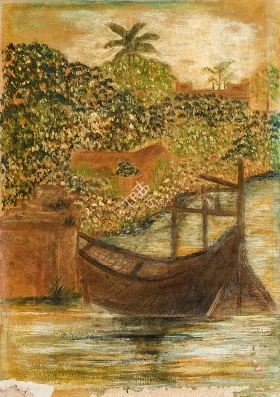 Tagore, Rathindranath (Artist). Untitled (Boat on Padma near Shilaidaha), n.d. | Painting