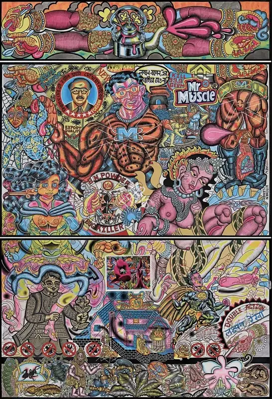 Mitra, Anirban (Artist). The Act of Redrawing Mr. Muscle. Acrylic, dry pastel and archival print on paper, 2013 | Painting | FineArts | 00604703