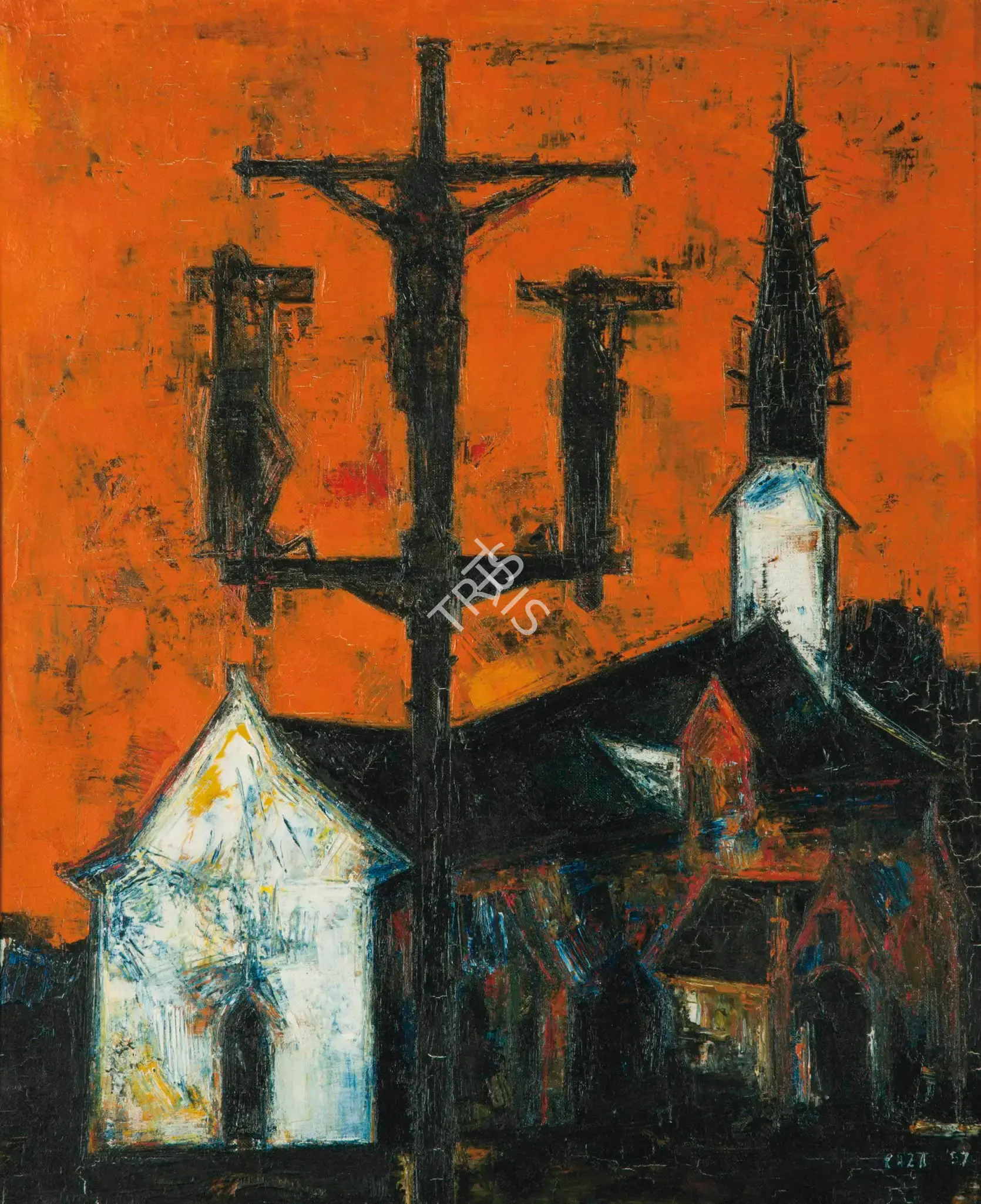 Raza, S.H. (Artist). Untitled (Crucifixion), 1957 | Painting