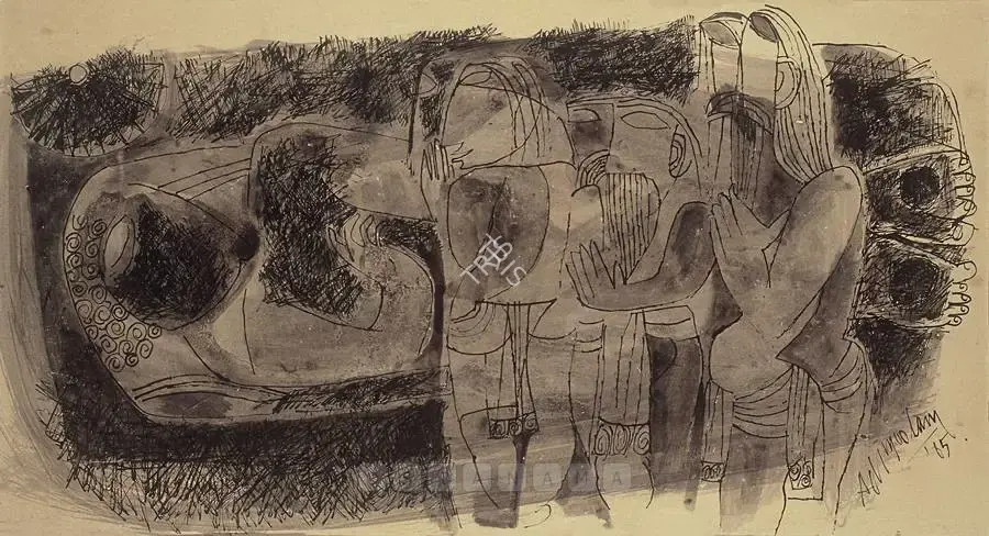 Adimoolam, K.M. (Artist). Worshippers, 1965 | Painting