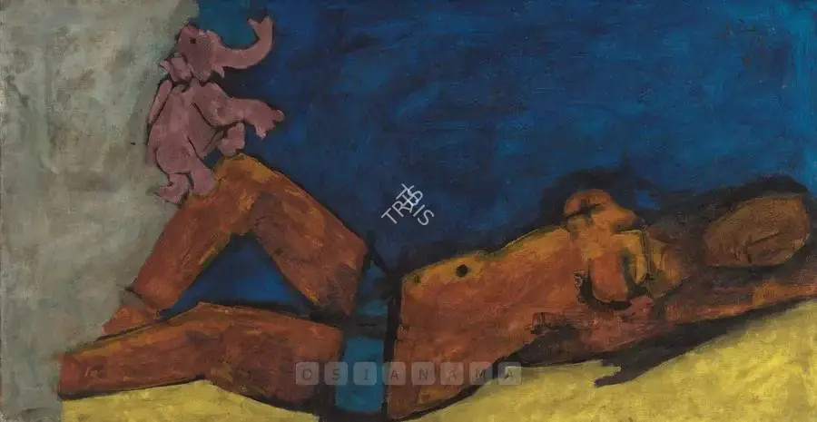 Husain, M.F. (Artist). Maya With Pink Elephant, n.d. | Painting