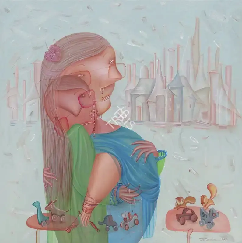 Zalavadia, Chintan (Artist). Nurturing Arms - A Mother’S Embrace. Oil on canvas, 2025 | Painting | EconomicsArt | 00871608
