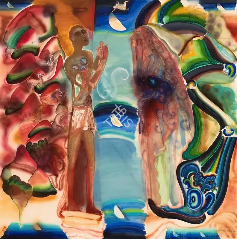 Sheikh, G.M. (Artist). Vasl (Meeting of the Lovers) Collaborative work with Nilima Sheikh. Watercolour on paper, 1999 | Painting | FineArts | 00339860