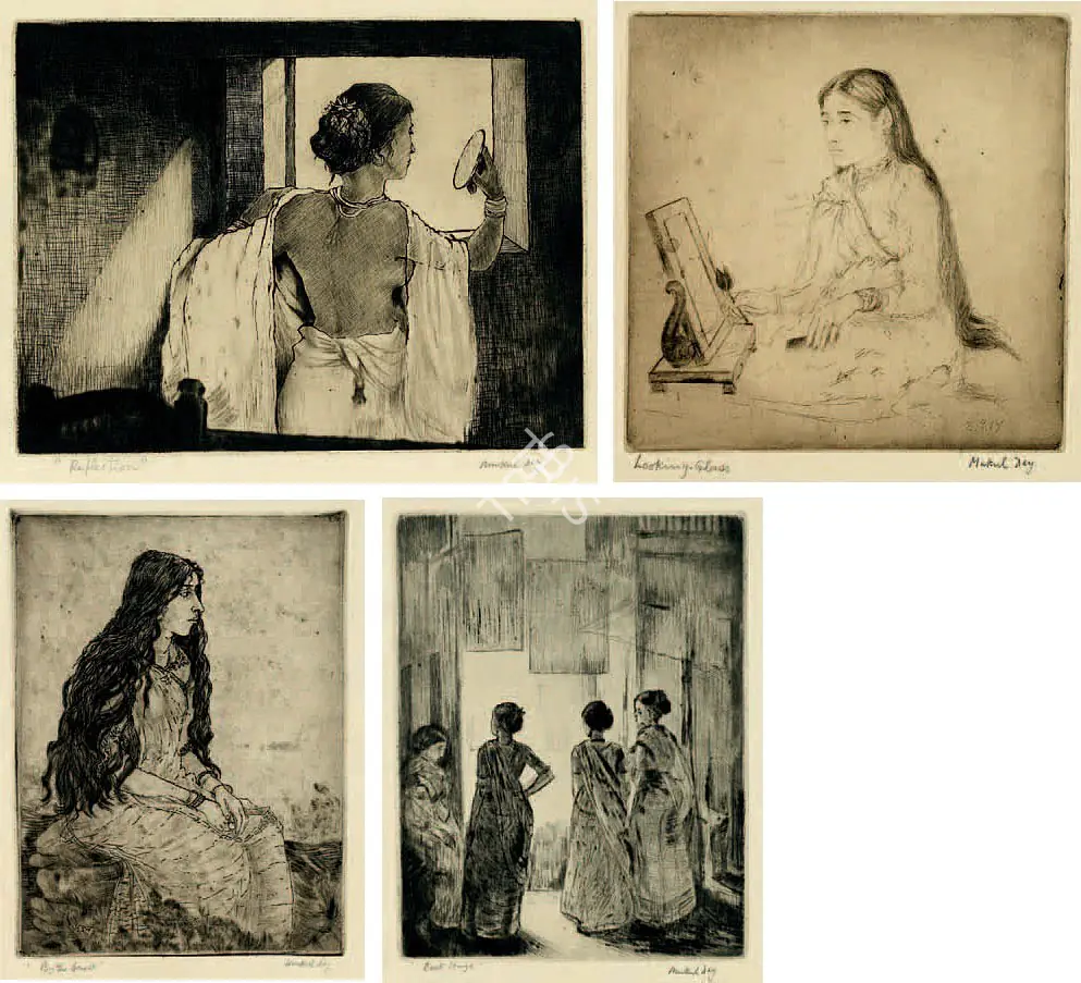 Dey, Mukul (Artist). Looking Glass. Dry point etching on paper, 1917 | Graphic Art | FineArts | 00645541